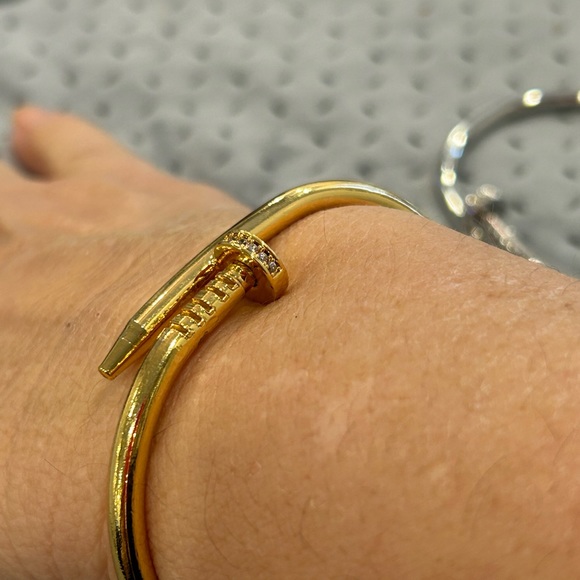 Beautiful Nail Cubic Zirconia Accented Bracelet-Select Gold or Silver-Boutique - Picture 8 of 11